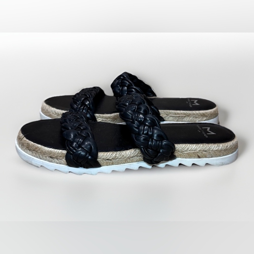 Black Braided Leather Marc Fisher Chunky Platform Sandals Women's Shoes Size 7.5 - Picture 2 of 10